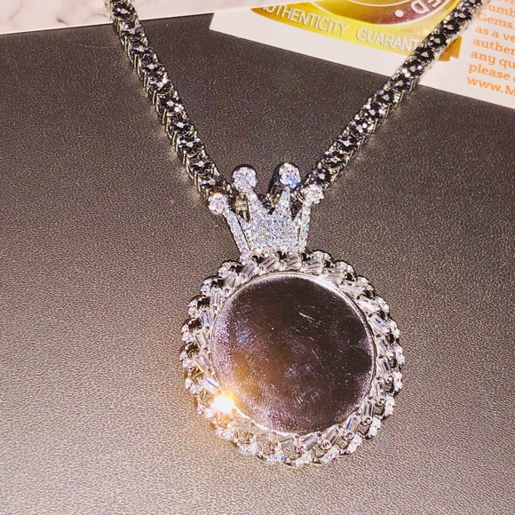 Real diamond tennis chain with custom made stunning 2 way memory charm pendant - Picture 8 of 10